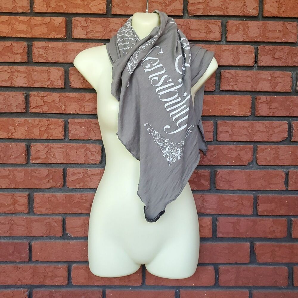 Storiarts Sense & Sensibility Literary Scarf Gray Rectangular Lightweight Wrap